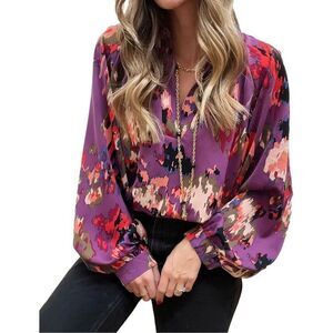 NEW Blouse Tops V Neck Lantern Long Sleeve Shirt M
